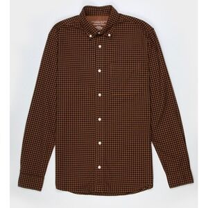 JACK & JONES Premium Men Brown Gingham Check Oxford Button Down Shirt Preppy Y2K